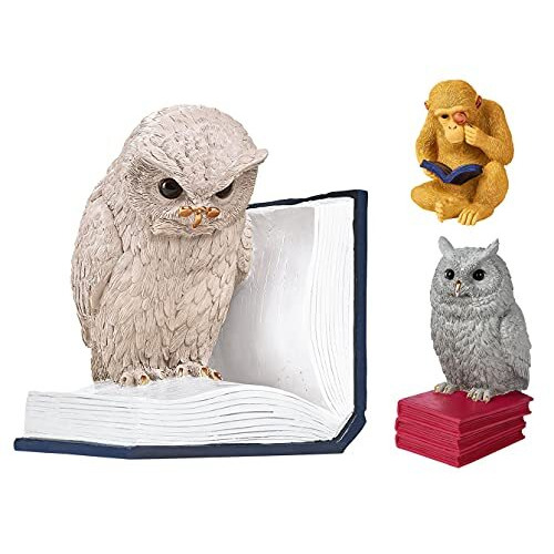 moses. B-Uhu-ch Bookend Decorative Object for Bookcase, 3D Owl as Stopper for Favourite Books, 83357, Large, Greige, Blue, White