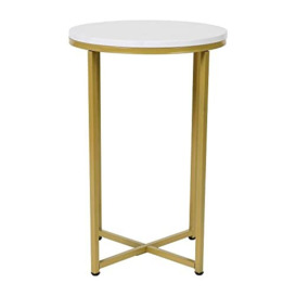 Flash Furniture End Table, Engineered Wood, White Marble/Brushed Gold, Set of 1
