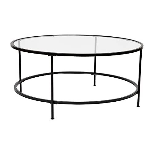 Flash Furniture Coffee Table, Metal, Clear/Matte Black, Set of 1