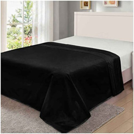 GC GAVENO CAVAILIA Anti Wrinkle Plain Dyed Flat Sheet- Non Iron Bedding Double Bed Set- Easy Care Polycotton Bed Sheets-Black