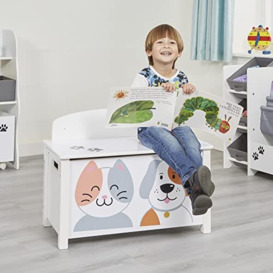 Liberty House Toys Cat and Dog Kids Wooden Toy Box, Kids Toy Storage Box, White and Grey,H475 x W680 x D375mm