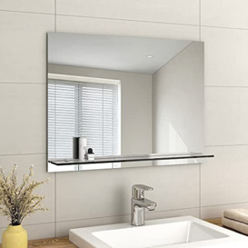 EMKE Frameless Mirror with Shelf - Small Bathroom Wall Shaving Mirror with Storage, Rectangle Vanity Mirrors 80x60cm