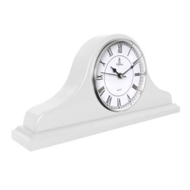 Mantel Clock, White Wooden Mantle Clock for Living Room Décor - Silent, Decorative, Solid Wood, Battery Operated Mantle Clock for Fireplace Mantel, Office, Desk, Shelf & Home Décor Gift, 15x7.5 Inch