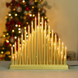 The Christmas Workshop 78699 Champagne Gold Illuminated Candle Bridge / 33 Warm White Lights/Replaceable Bulbs/Indoor Christmas Decoration / 33cm x 36cm x 7.7cm / Mains Powered