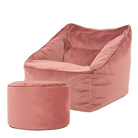 icon Natalia Velvet Lounge Chair Bean Bag and Pouffe, Dusk Pink, Giant Bean Bag Velvet Chair, Large Bean Bags for Adult with Filling Included, Accent Chair Living Room Furniture