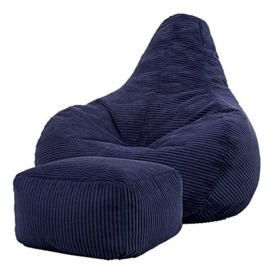 icon Dalton Cord Recliner Bean Bag Chair and Footstool, Navy Blue, Large Lounge Chair Gaming Bean Bags for Adult with Filling Included, Jumbo Cord Adults Beanbag, Boho Decor Living Room Furniture
