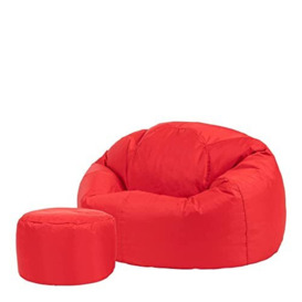 Bean Bag Bazaar Classic Bean Bag Chair and Footstool, Red, Large Indoor Outdoor Bean Bags for Adults, Water Resistant Lounge or Garden Beanbag, Adult Gaming Bean Bag Chairs