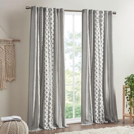 "INK+IVY Imani Cotton Geometric Print, Single Panel Window Curtain, Texture, Mid-Century Look Easy to Hang, Fits up to 1.25"" Diameter Rod, 50"" x 84"", Grey"