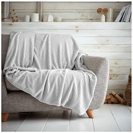 GC GAVENO CAVAILIA Popcorn Sofa Bed Blanket, Snuggle Waffle Throw, Fleece Blankets, Silver, 200X240 Cm