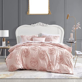 Betsey Johnson - Twin Duvet Cover Set, Reversible Cotton Bedding with Matching Sham & Bonus Throw Pillow, Ideal for All Seasons (Rambling Roses Pink, Twin)