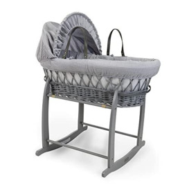 Clair de Lune Waffle Grey Wicker Moses Basket & Grey Deluxe Rocking Stand Including 1x Adjustable, Removable Hood, 2x Carry Handles, Coverlet, And 1x Firm, Hypoallergenic Fibre Mattress (Grey)