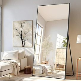 "NeuType Full Length Mirror Floor Mirror Dressing Mirror Home Gym Mirror,Large Wall Bathroom Standing Mirror,Long Mirrors Bedroom,Metal Frame,Black,71""x32"",with Stand (NT-M18080-B-S241-VC)"