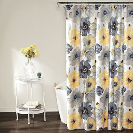"Lush Decor Leah Floral Shower Curtain, 72"" W x 84"" L, Yellow & Gray - Pretty Yellow Shower Curtain - Colorful Blooming Flowers - Extra Long Shower Curtain - Country Cottage & Farmhouse Bathroom Decor"