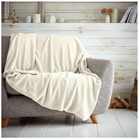 Luxury Fleece Throw Blankets, Warm & Cosy Waffle Throws For Sofas, Fluffy Blanket For Bed, Cream, 150X200 Cm