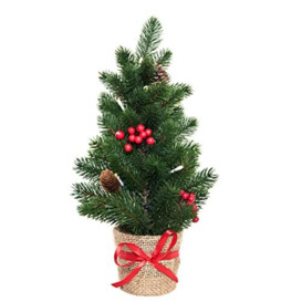 GreenBrokers Artificial Mini Pine Christmas Tree with LED Lights in Pot 43cm/17in, Green