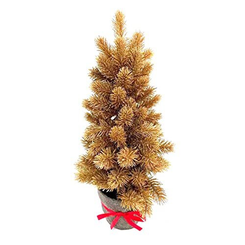 GreenBrokers Artificial Mini Christmas Tree with LED Lights in Pot 50cm/20in, Gold 20