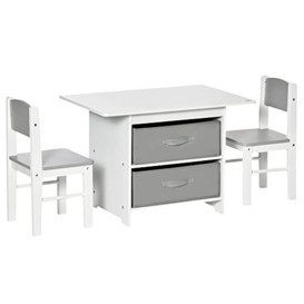 HOMCOM 3 Pcs Kids Table & Chairs Set Mini Seating Furniture Home Playroom Bedroom Dining Room w/Storage Drawers Safe Corners for 2-4 Years old White