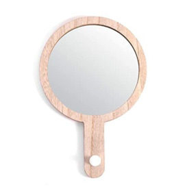 CIAL LAMA Small Round Decorative Wall Mirror with Brown Wooden Hook and White Hanger 24 cm