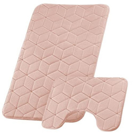 GC GAVENO CAVAILIA 2 Piece Cube Bath Mat Pedestal Set Non Slip, Extra Absorbent 100% Polyester Bathroom Toilet Rug, (50x80), Pink 657156