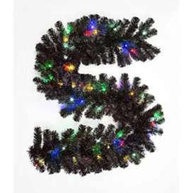 SHATCHI 2m/200cm Pre-Lit Black Christmas Garland Alaskan Pine for Fireplaces Home Wall Door Stair Artificial Xmas Tree Garden Yard Decorations with 50 Multicolour LEDs,SHATCHI
