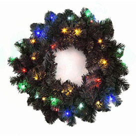 SHATCHI 55cm Pre-Lit Black Christmas Wreath Alaskan Pine for Fireplaces Home Wall Door Stair Artificial Xmas Tree Garden Yard Decorations with 30 Multicolour LEDs,Wreath (55cm),SHATCHI