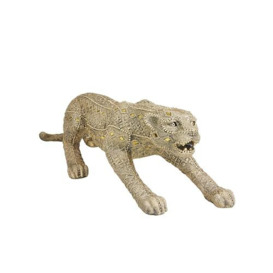 "Deco 79 Polystone Leopard Decorative Sculpture Carved Encrusted Beading Home Decor Statue with Diamond Shaped Mirrored Accent, Accent Figurine 33"" x 10"" x 8"", Gold"