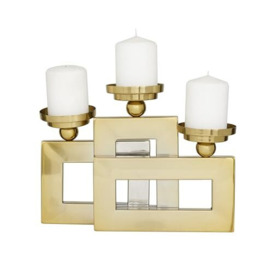 "Deco 79 Stainless Steel Pillar 3 Plate Candle Holder, 14"" x 6"" x 10"", Gold"