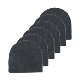 "Sweet Home Collection Chair Cushions 100% High Density Memory Foam Pads U Shaped 17"" x 16""Non-Slip Skid Rubber Back Seat Cover, 6 Pack, Black 6 Count"