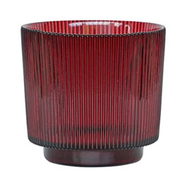 Ivyline Glass Plant Pot, Ribbed Design 10.5cm Coloured Glass Planter Small, Glass Tealight Holder, Decorative Tea Light Votive Candle Holder, Glass Lantern for Candles (Burgundy)