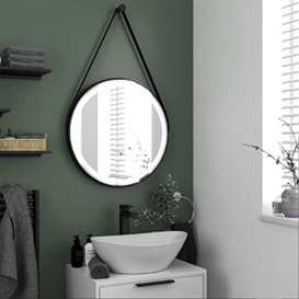 Keenware KBM-348 Round LED Black Framed Bathroom Mirror With Hook & Loop, 600mm