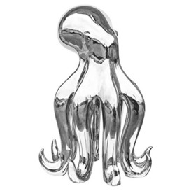 EXCLUSIVE Chrome Ceramic Octopus Ornament, Silver, 42cm