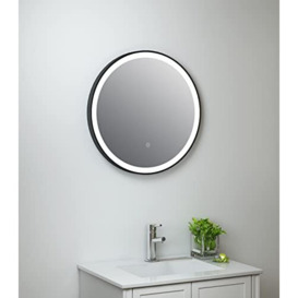Keenware KBM-347 Round LED Black Framed Bathroom Mirror With Demister 600mm