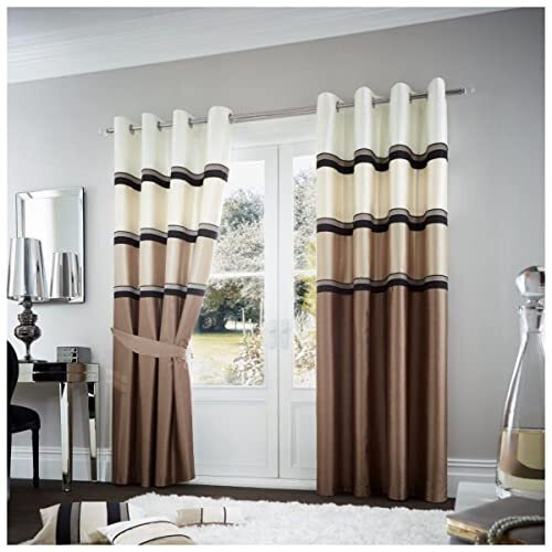 GC GAVENO CAVAILIA Fully Lined Curtains For Living Room, Ring top Eyelet Curtains Drapes With Tiebacks, 90X90 Inch, Natural
