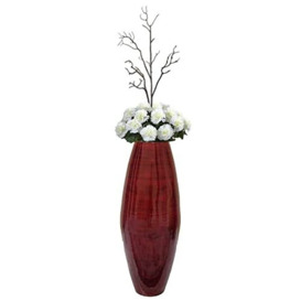 "Uniquewise 16.5"" Modern Bamboo Cylinder Floor Vase for Dining, Living Room, Entryway Decoration Fill It with Dried Branches Or Flowers, Red"