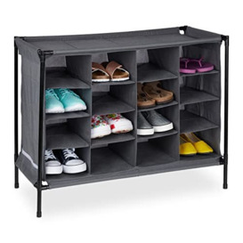 Relaxdays Camping Shoe Rack, 16 Compartments, Stackable, Easy to Assemble, Footwear Cabinet, HWD: 65 x 84 x 37 cm, Grey