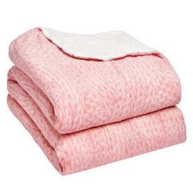 Dreamscene Chunky Knit Print Sherpa Fleece Blanket Plush Flannel Fleece Throw Over for Sofa Bed Couch, Blush Pink - 150 x 180cm
