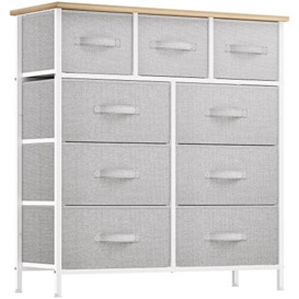 YITAHOME Dresser with 9 Drawers - Fabric Storage Tower, Organizer Unit for Bedroom, Living Room, Hallway, Closets & Nursery - Sturdy Steel Frame, Wooden Top & Easy Pull Fabric Bins (Light Gray)