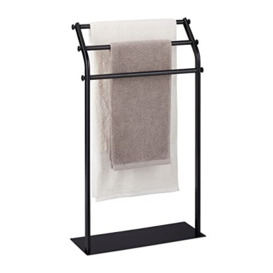 Relaxdays Freestanding Towel Stand with Three Rails, No-Drill Rack, Modern & Simple Design, 86 x 51 x 19 cm Iron, Black