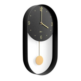 Driini Modern Pendulum Wall Clock - Decorative and Unique Metal Frame, with 8 Inch Face - Contemporary, Minimalist Design, with Silent Battery Operation - Includes Both Black and Gold Pendelum