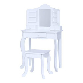 Fantasy Fields By Teamson Little Princess Anna Medium Kids Dressing Table Vanity Set With Mirror, Drawers & Chair Stool For Children White TD-13366D