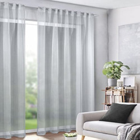 "GardinenOutlet Sylvia Polyester Tab Top Curtain Panel, Silver, 96"" x 53"""