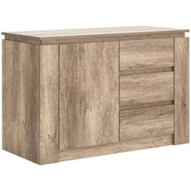GFW Canyon Unit with 3 Drawers and 1 Door Storage Cabinet with Adjustable Shelves, Contemporary Beige Wooden Oak Sideboards for Living Room, Kitchen, Bathroom, Grey, 86 W x 40D x 70Hcm
