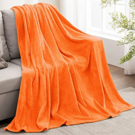 BEDELITE Fleece Blanket Orange Throw for Soft & Bed - Double Sided Cosy Fluffy Blanket Single/Travel, Super Soft and Warm Throw Blanket for Autumn and Winter, 127 x 152cm