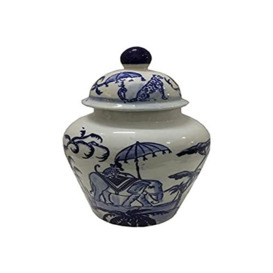 DKD Home Decor Blue White Porcelain Indian Elephant Vase (20 x 20 x 36 cm)