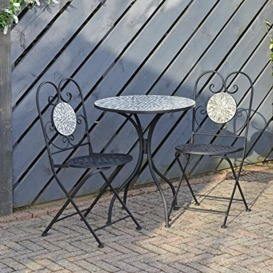 Azuma Garden Mosaic Bistro Set Black Metal Table 2 Chairs Patio Furniture Greek Style - Santorini