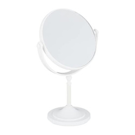 Relaxdays Makeup Mirror, 2x Magnification, Double-Sided, Swivels 360°, Round, Standing, HxWxD: 27.5x18x10.5 cm, White, 60% plastic 30% glass 10% iron