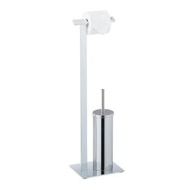 Relaxdays WC Accessories Set, Standing Toilet Paper, Replaceable Brush & Holder, HxWxD: 72 x 20 x 17 cm, Silver, 90% steel