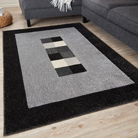 THE RUGS Ultra Soft Area Rug – Modern Luxury Fluffy Rug, Grey Plain Pattern Rugs for Living Room, Bedroom, Kids Room (80x150 cm, Black)