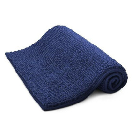 KEPLIN Non-Slip Microfibre Bath & Toilet Mat - Plush & Comfortable Rug with Machine Washable Design - Water Absorbent & Quick Drying to Keep Bathroom & Home Hygienic & Clean - (40x60cm) Navy