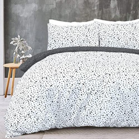 Sleepdown Polka Dots Reversible Black White Mono Duvet Cover Quilt Pillow Cases Bedding Set Soft Easy Care - Super King (220cm x 260cm)